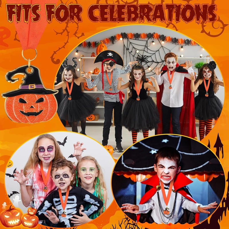 Loetere 20 Pcs Halloween Glitter Pumpkin Medals 2'' Pumpkin Carving Contest Awards Medals with Neck Ribbon Winner Participation Trophy Halloween Costume Party Supplies - Image 4